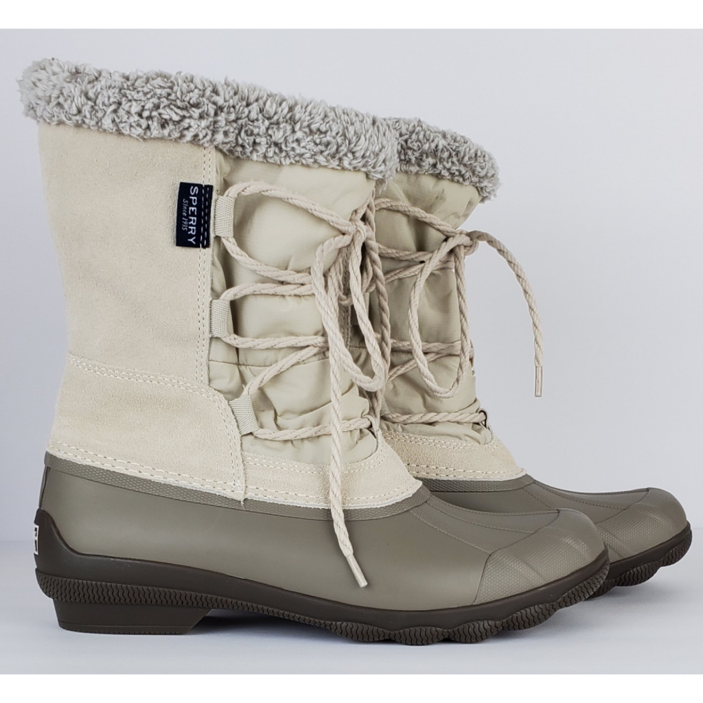 Nwb Sperry Syren Strait Oat Fleece Pull On Winter Snow Rain Bone Boots Outdoor